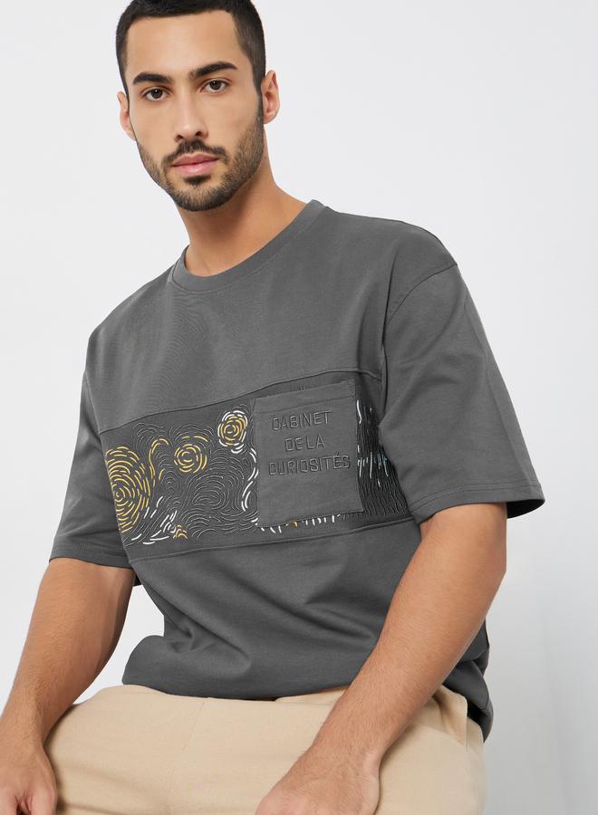 Styli Men Grey Graphic Print Oversized T-Shirt - Image 5